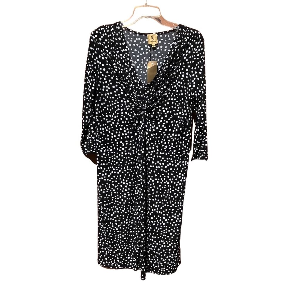 Kasper Womens Knot Front Polka Dot Dress Black & White Polyester/Elastane Size L